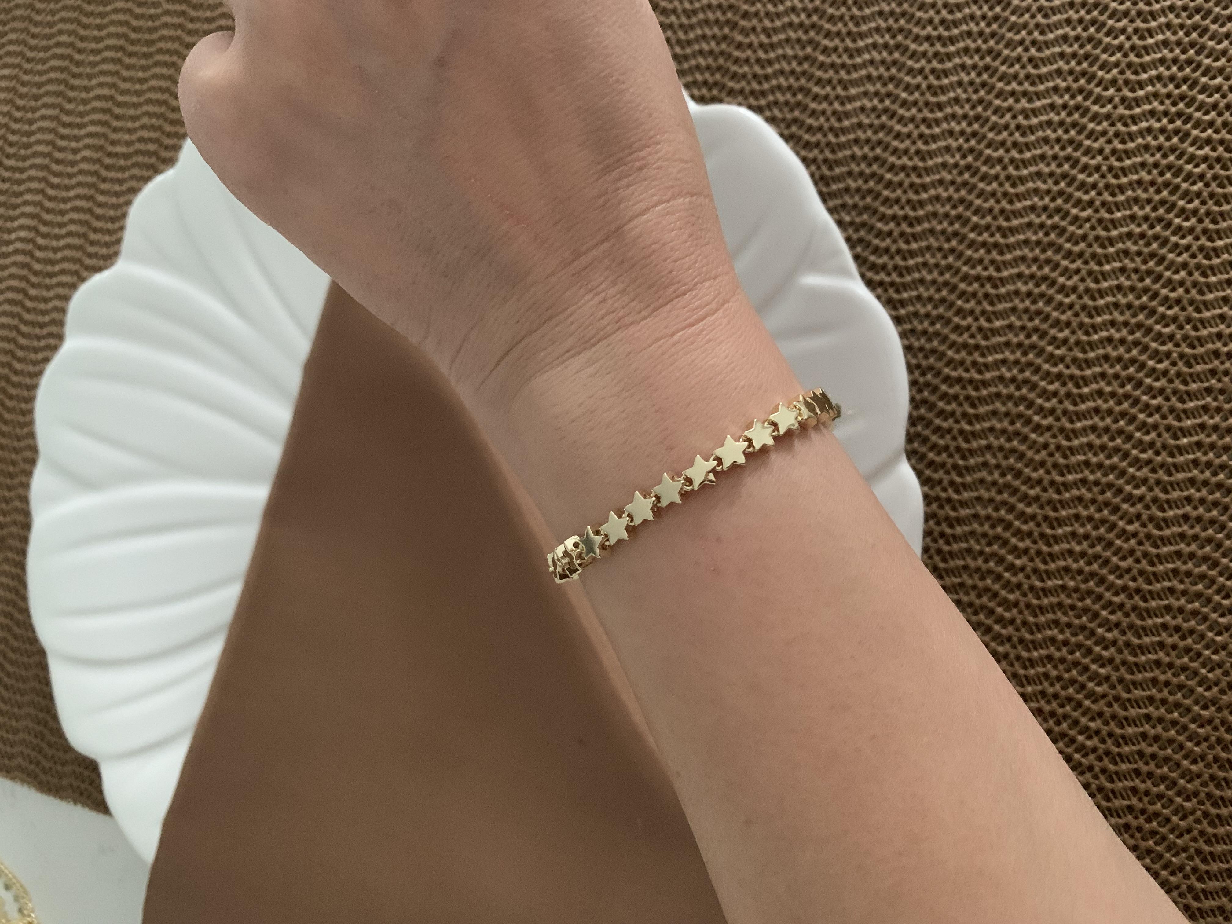 Vip Gold Plaka Yıldız Sıralı Tasarım Bileklik