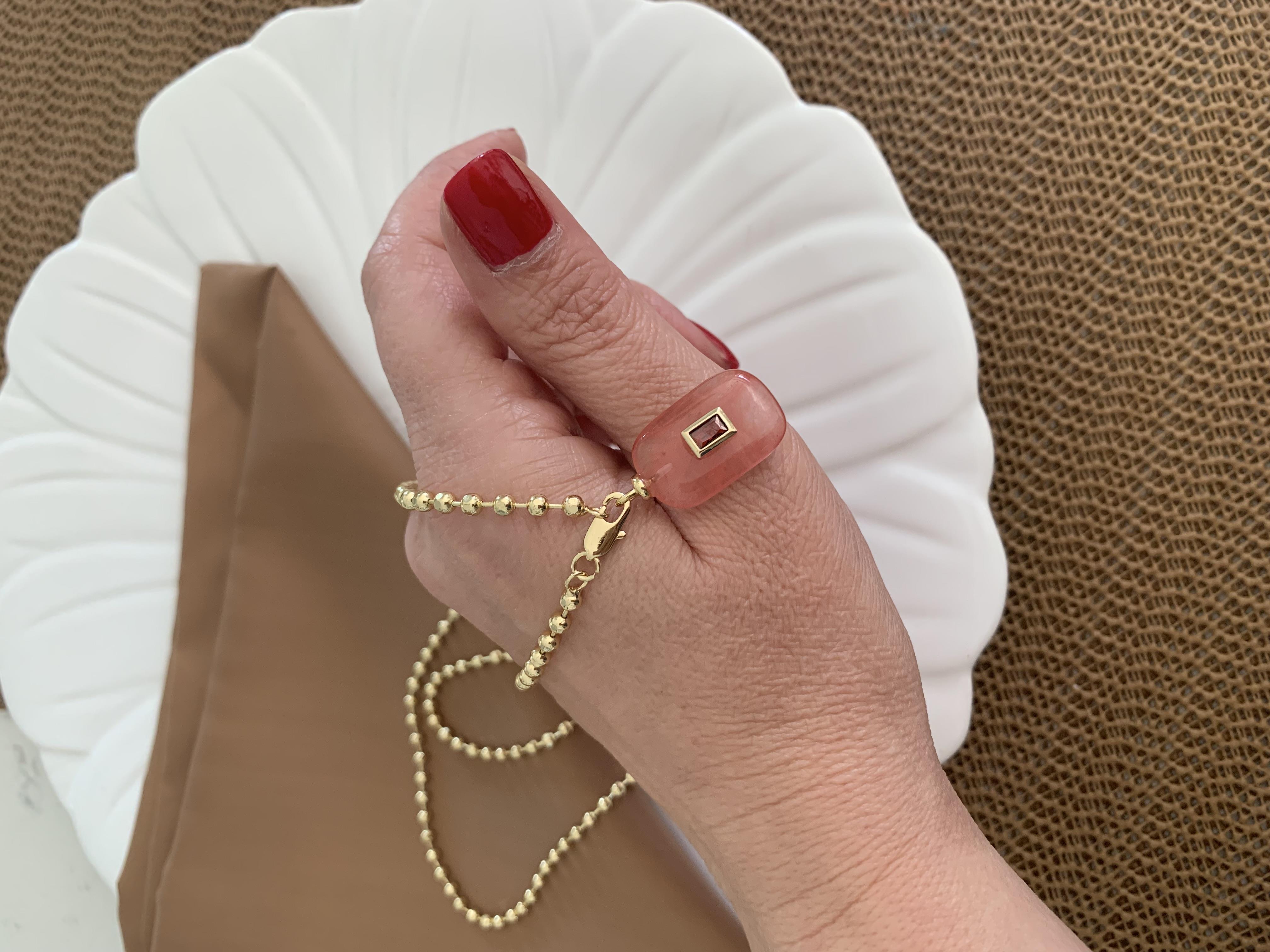Vip Gold Topçuk Zincir Turuncu Renkli Taşlı Dikdörtgen Kolye
