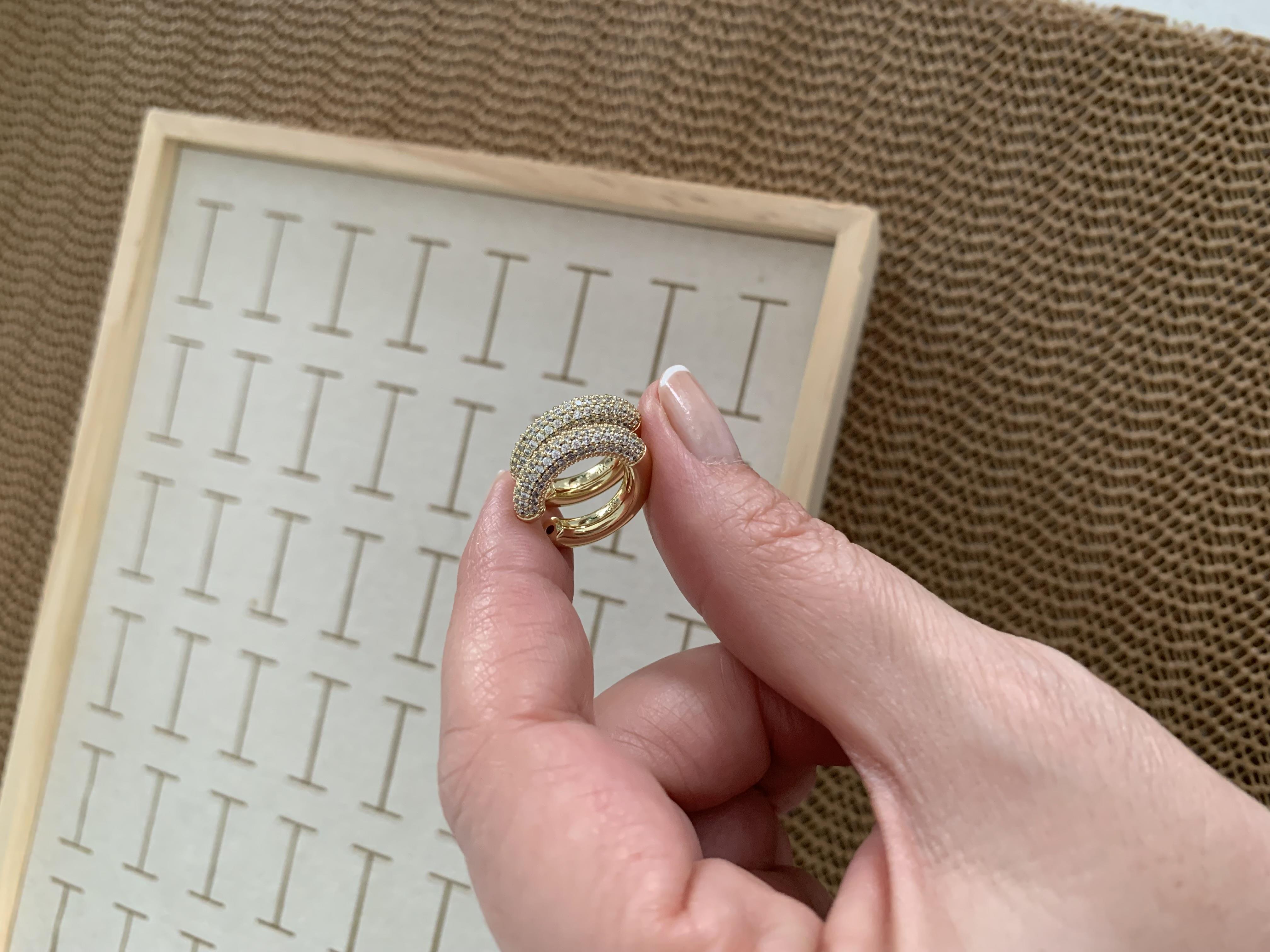 Vip Gold Zirkon Taşlı Halka Kıkırdak Küpe