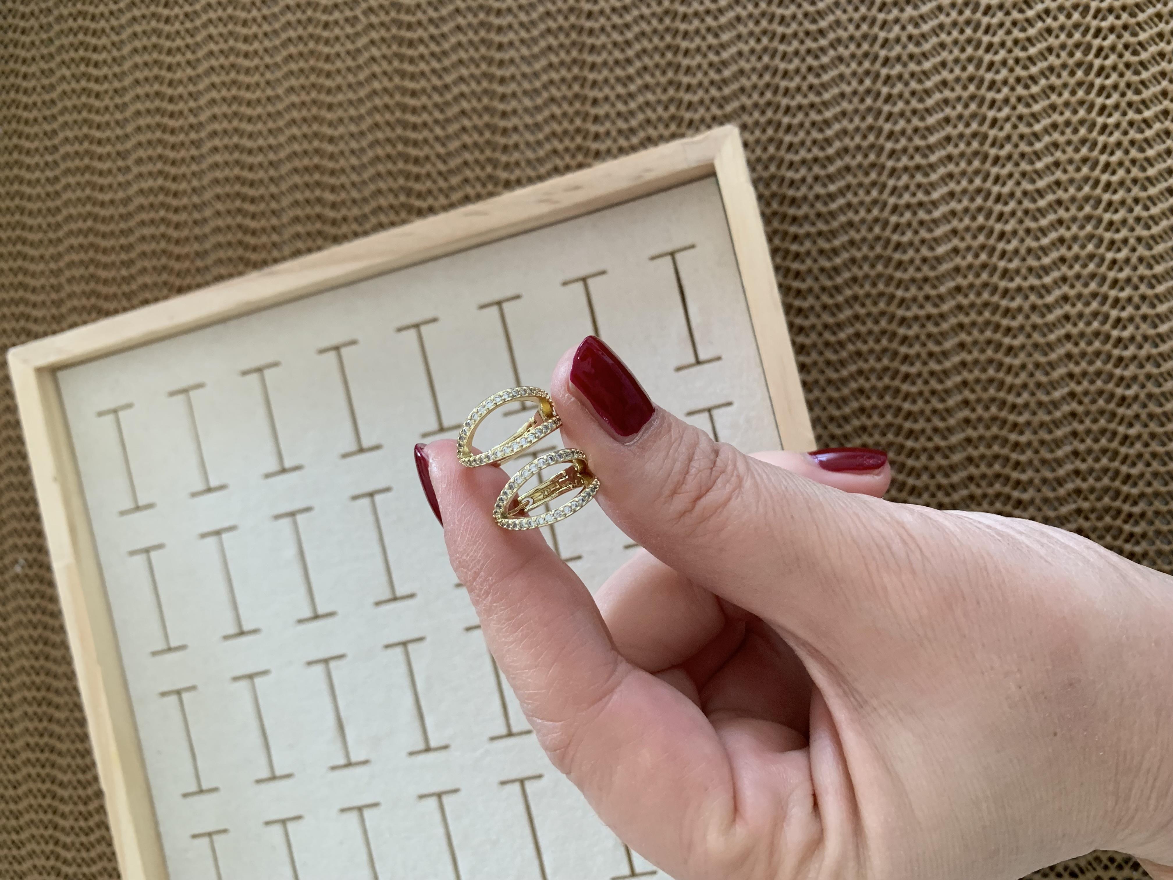 Vip Gold Zirkon Taşlı İki Sıra Büyük Halka Küpe