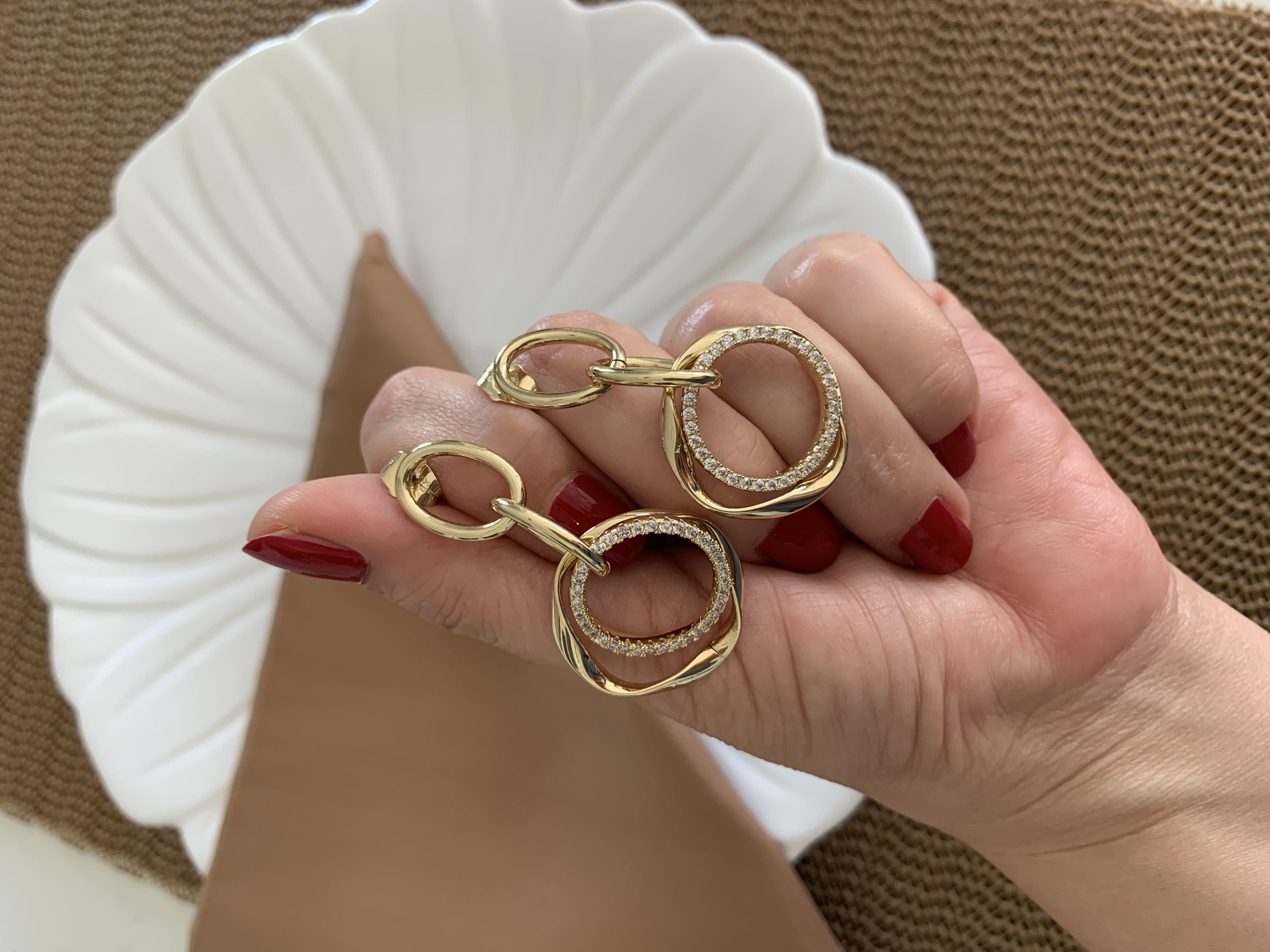 Vip Gold Zirkon Taşlı İkili İç İçe Geçme Daire Tasarım Küpe