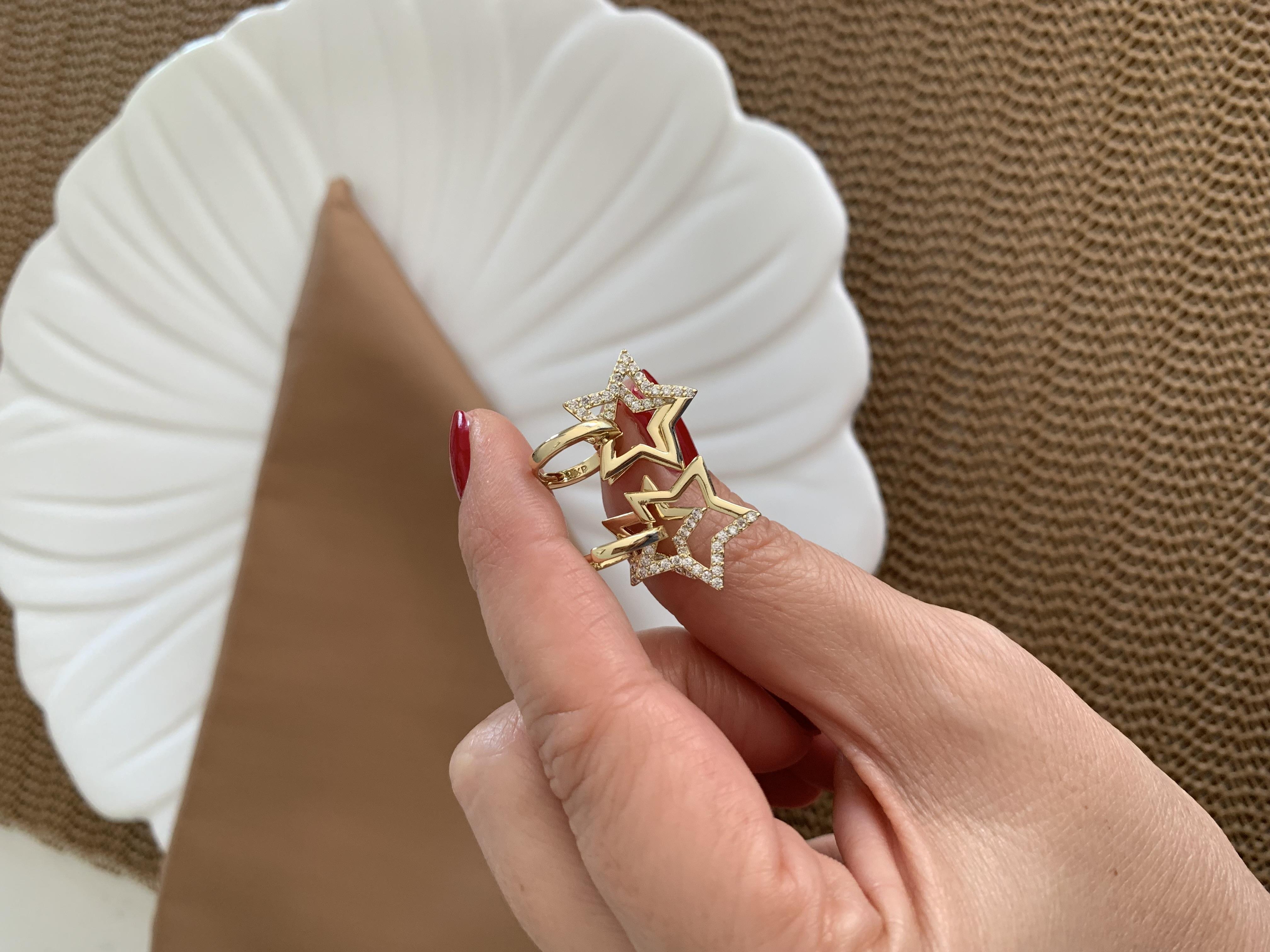 Vip Gold Zirkon Taşlı İkili Yıldız Tasarım Halka Küpe