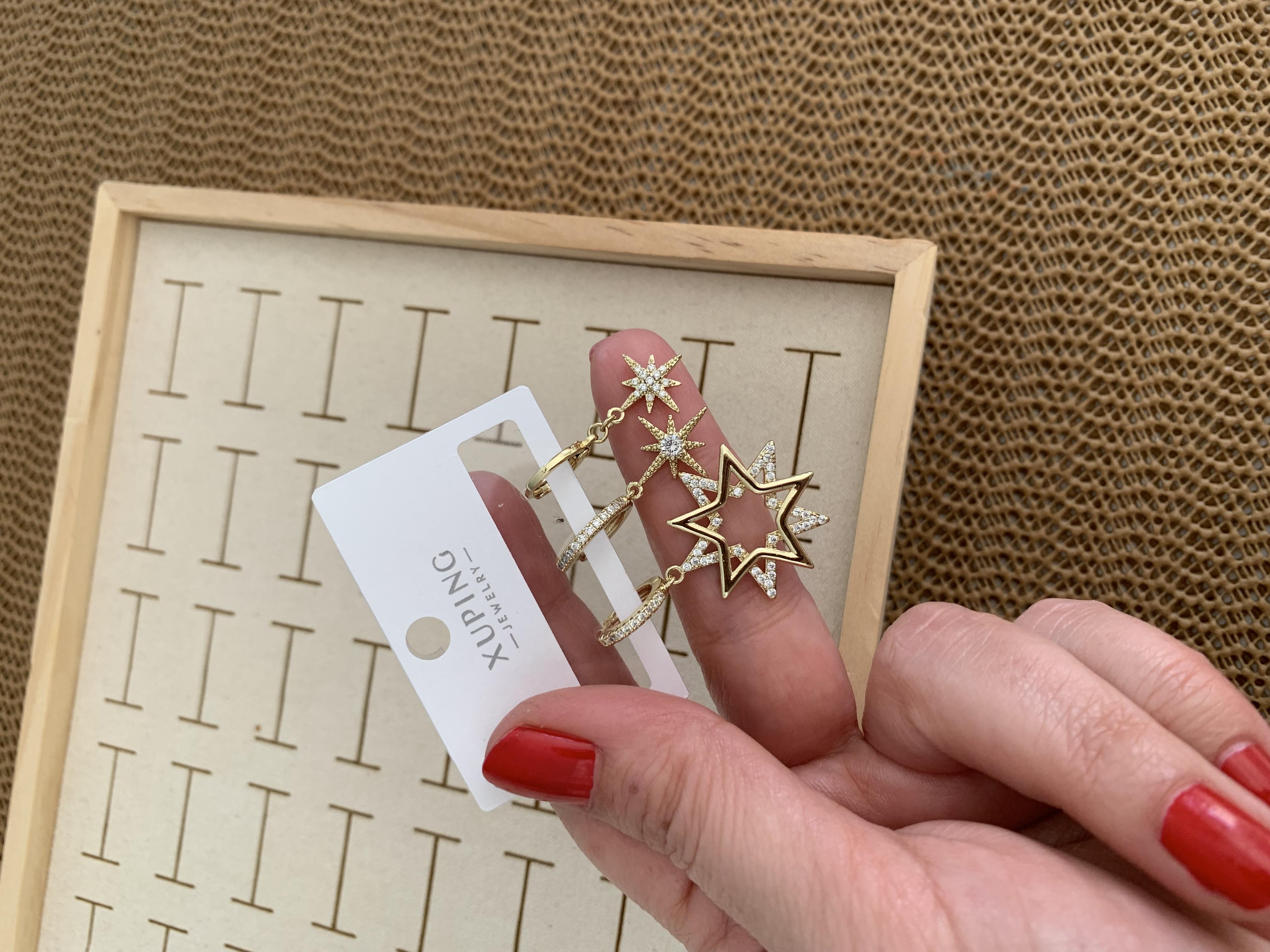 Vip Gold Zirkon Taşlı Kutup Yıldız Üçlü Set Halka Küpe