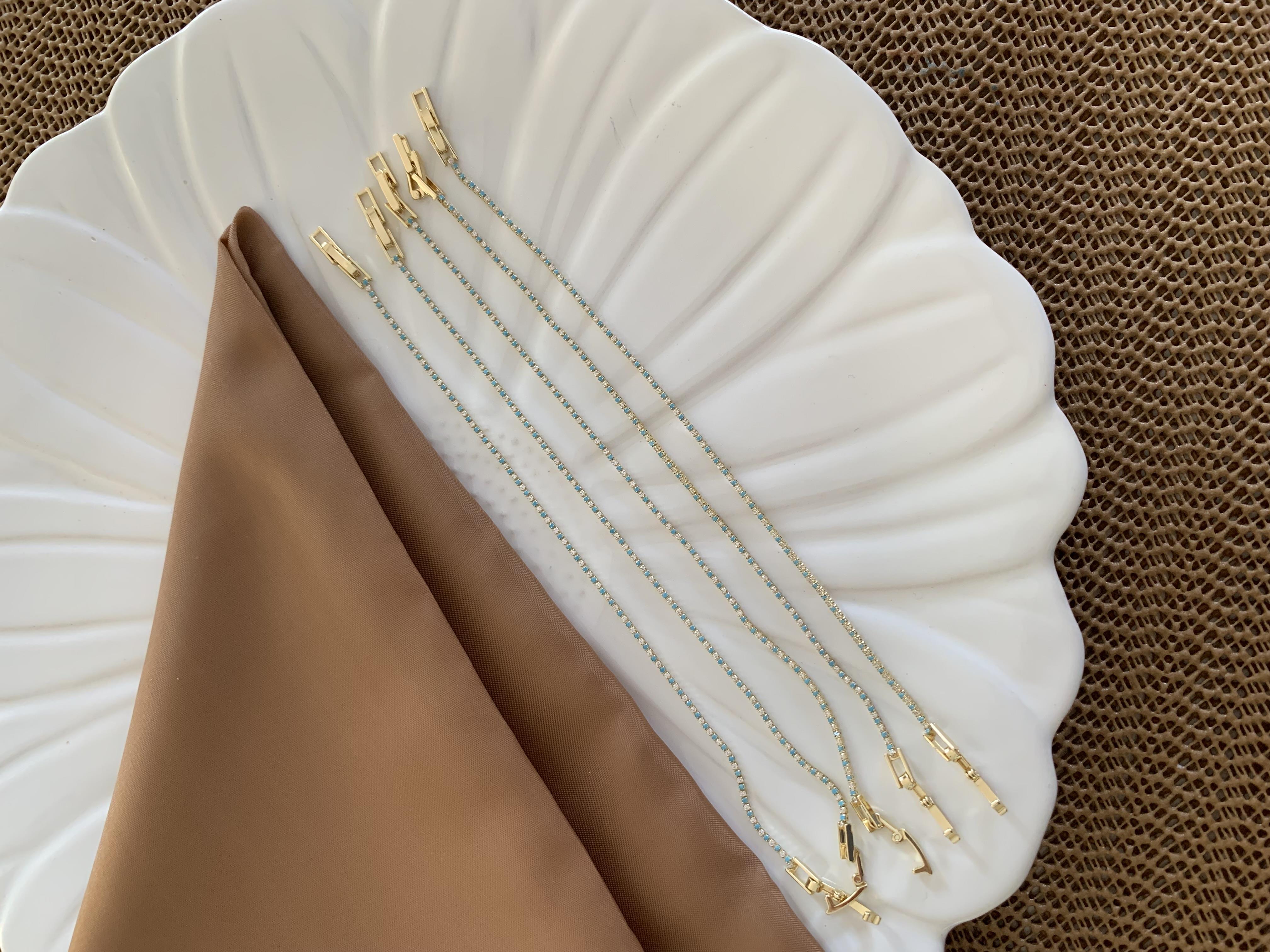 Vip Gold Zirkon Taşlı Mavi Mineli İnce Su Yolu Bileklik