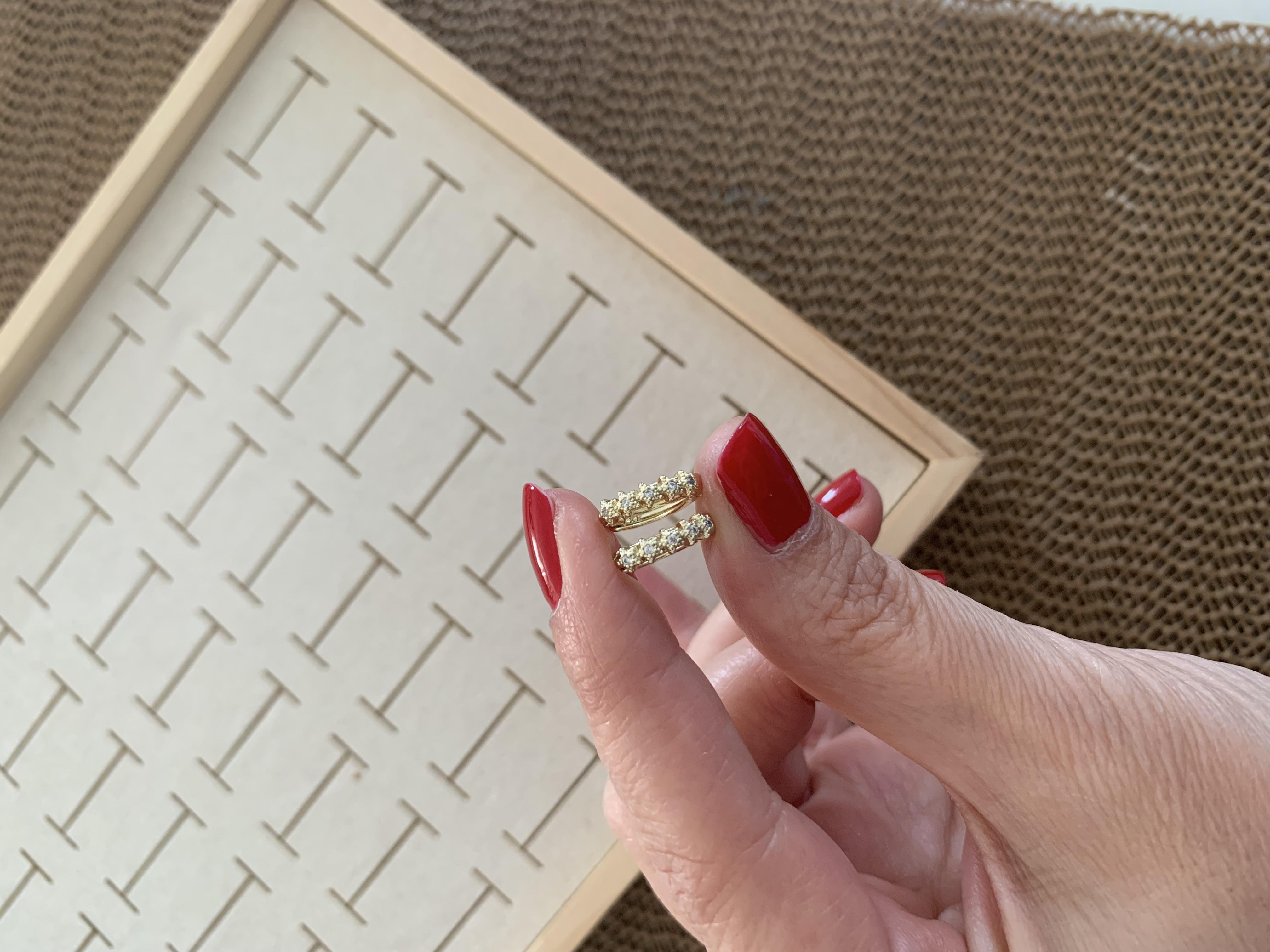 Vip Gold Zirkon Taşlı Mini Yıldız Sıralı Halka Küpe