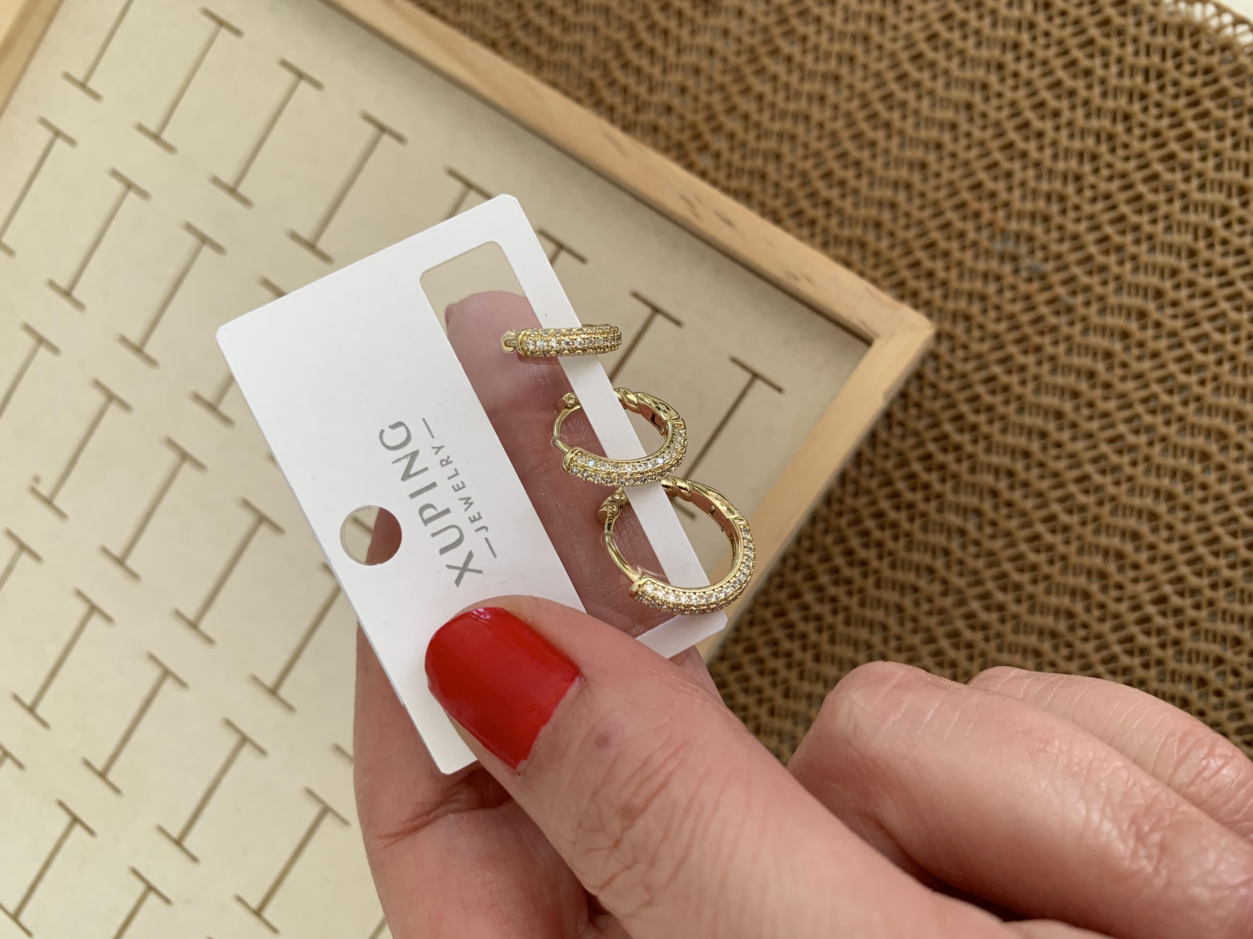 Vip Gold Zirkon Taşlı Tasarım Üçlü Set Halka Küpe