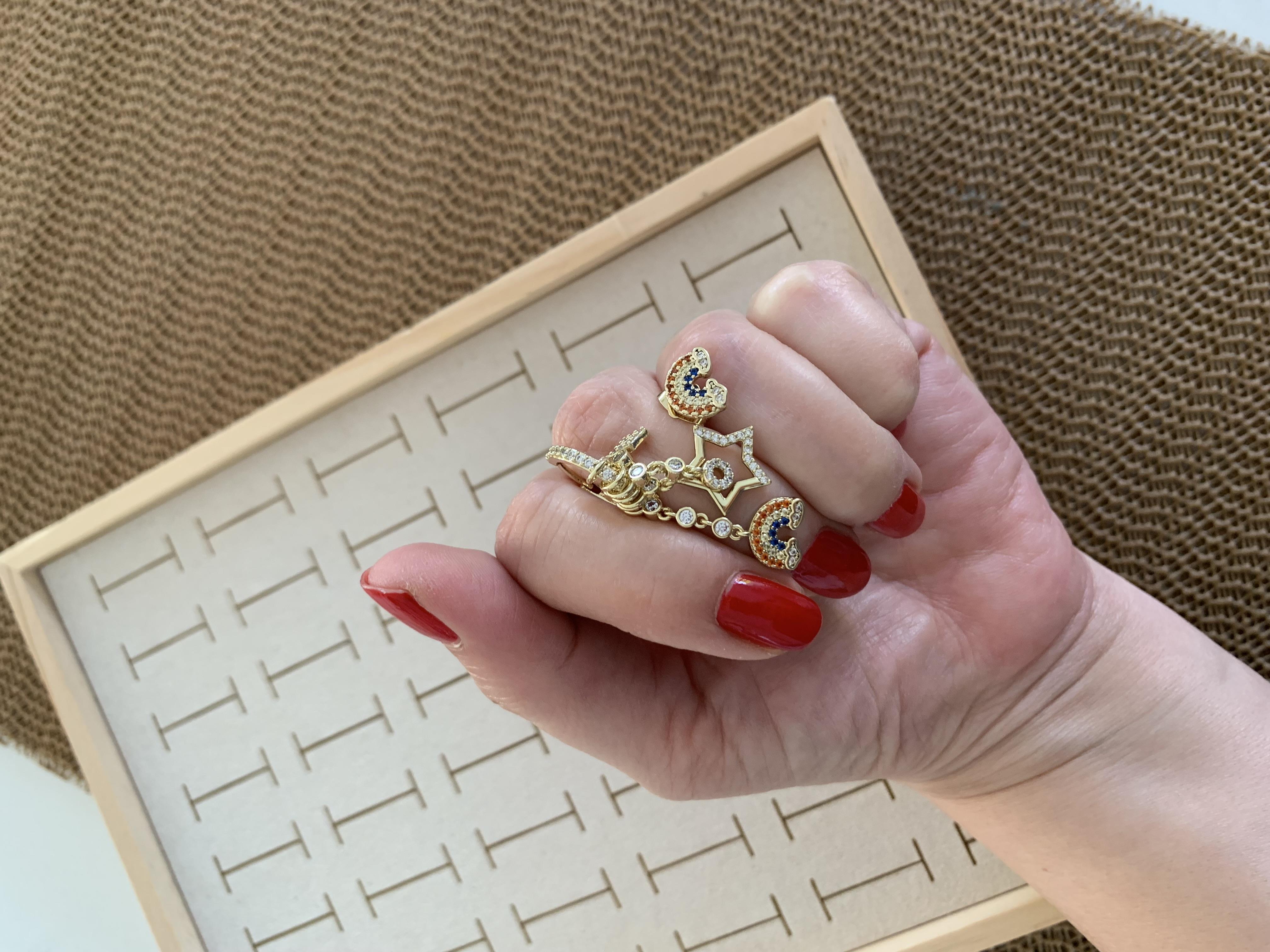 Vip Gold Zirkon Taşlı Yıldız Bulut Charm Tasarım Küpe