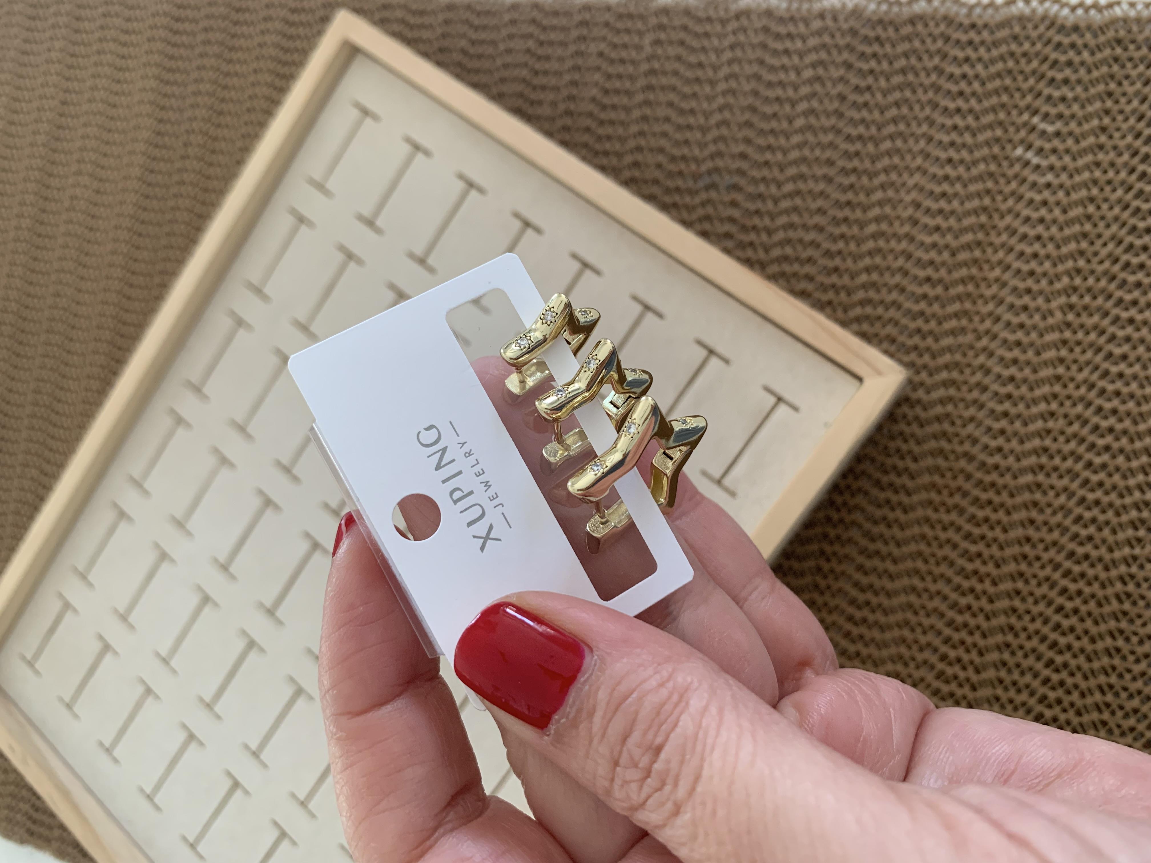 Vip Gold Zirkon Taşlı Yıldız Üçlü Set Halka Küpe