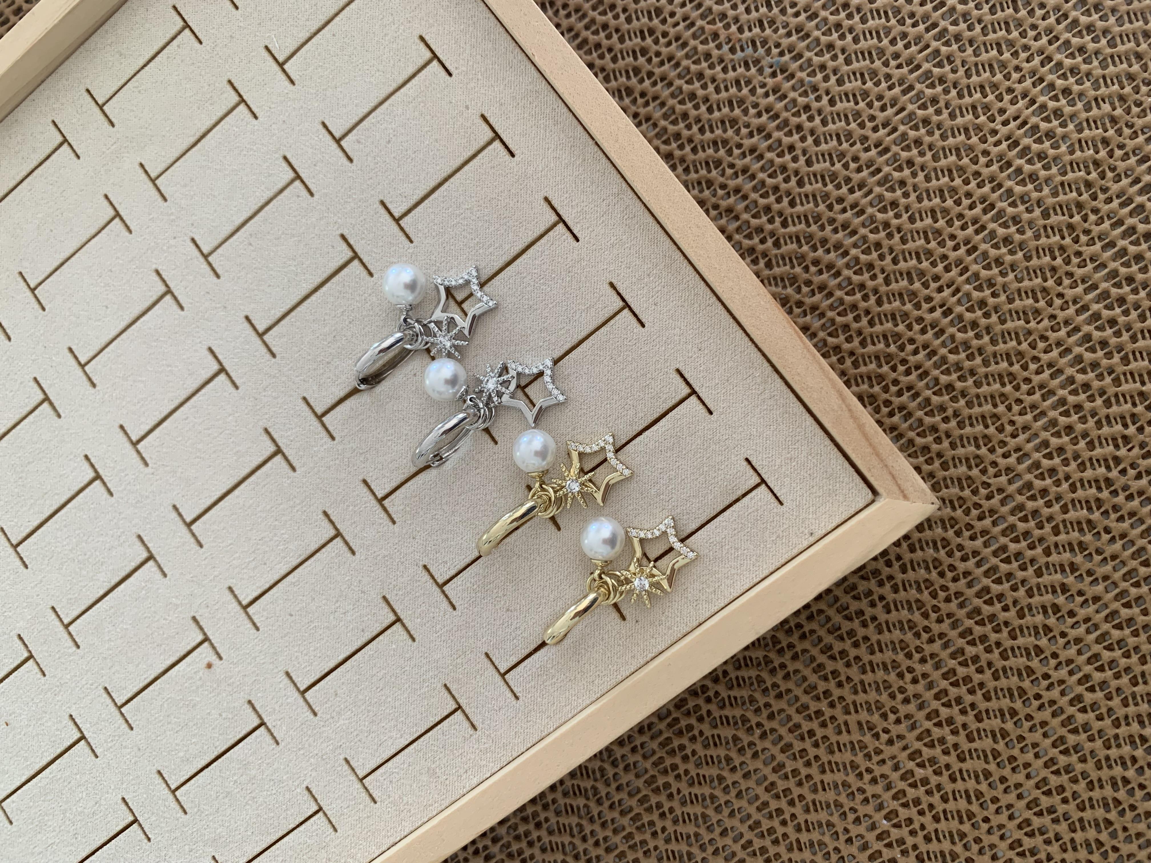 Vip Zirkon Taşlı İncili Yıldız Charm Tasarım Küpe
