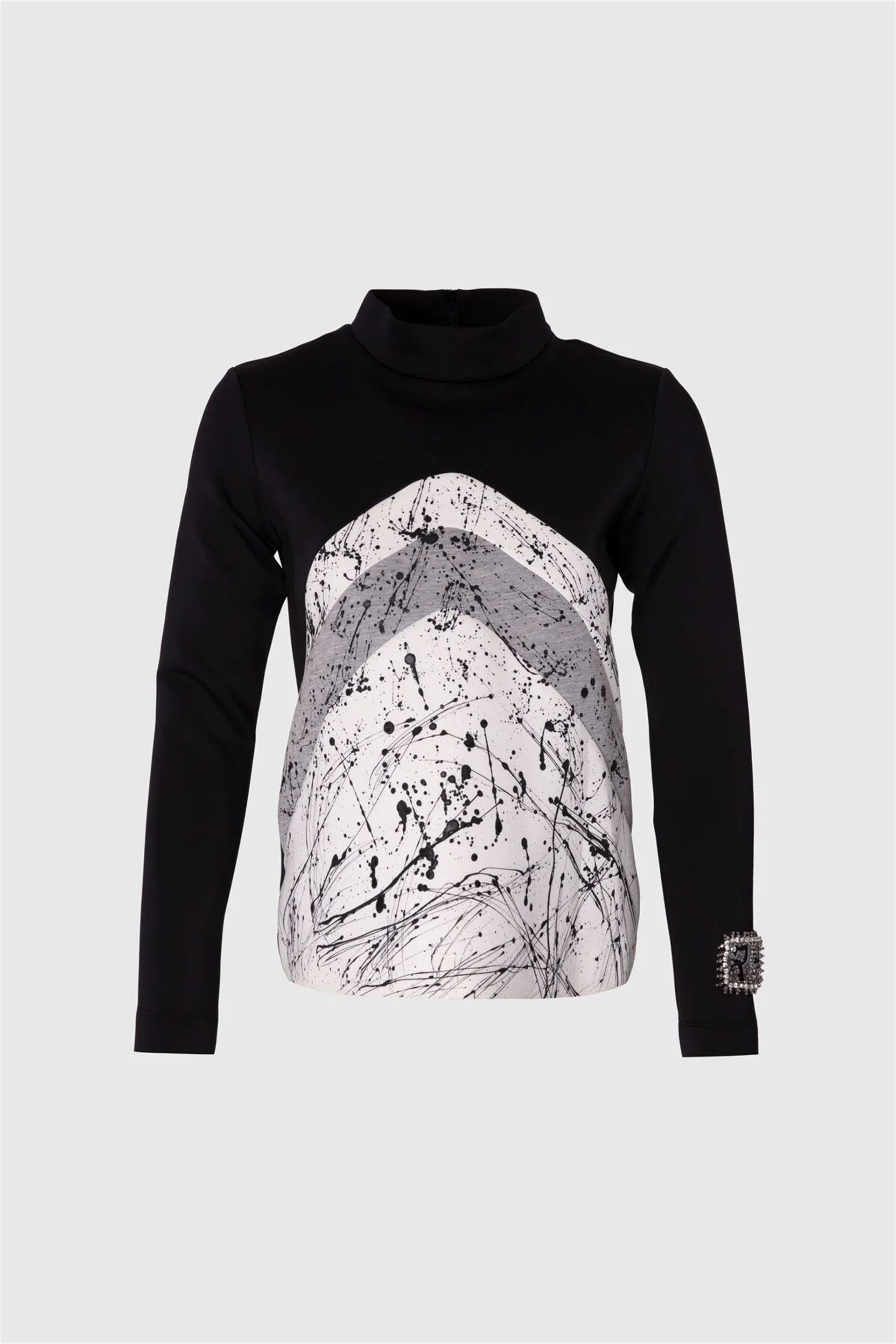 Kontrast Detaylı Yarım Balıkçı Siyah Sweatshirt