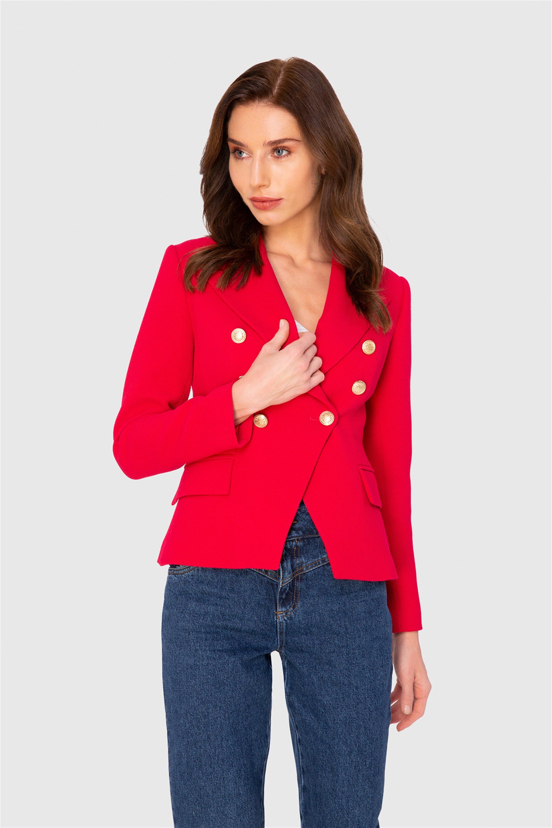 DOKULU GOLD DÜĞMELİ PEMBE CEKET