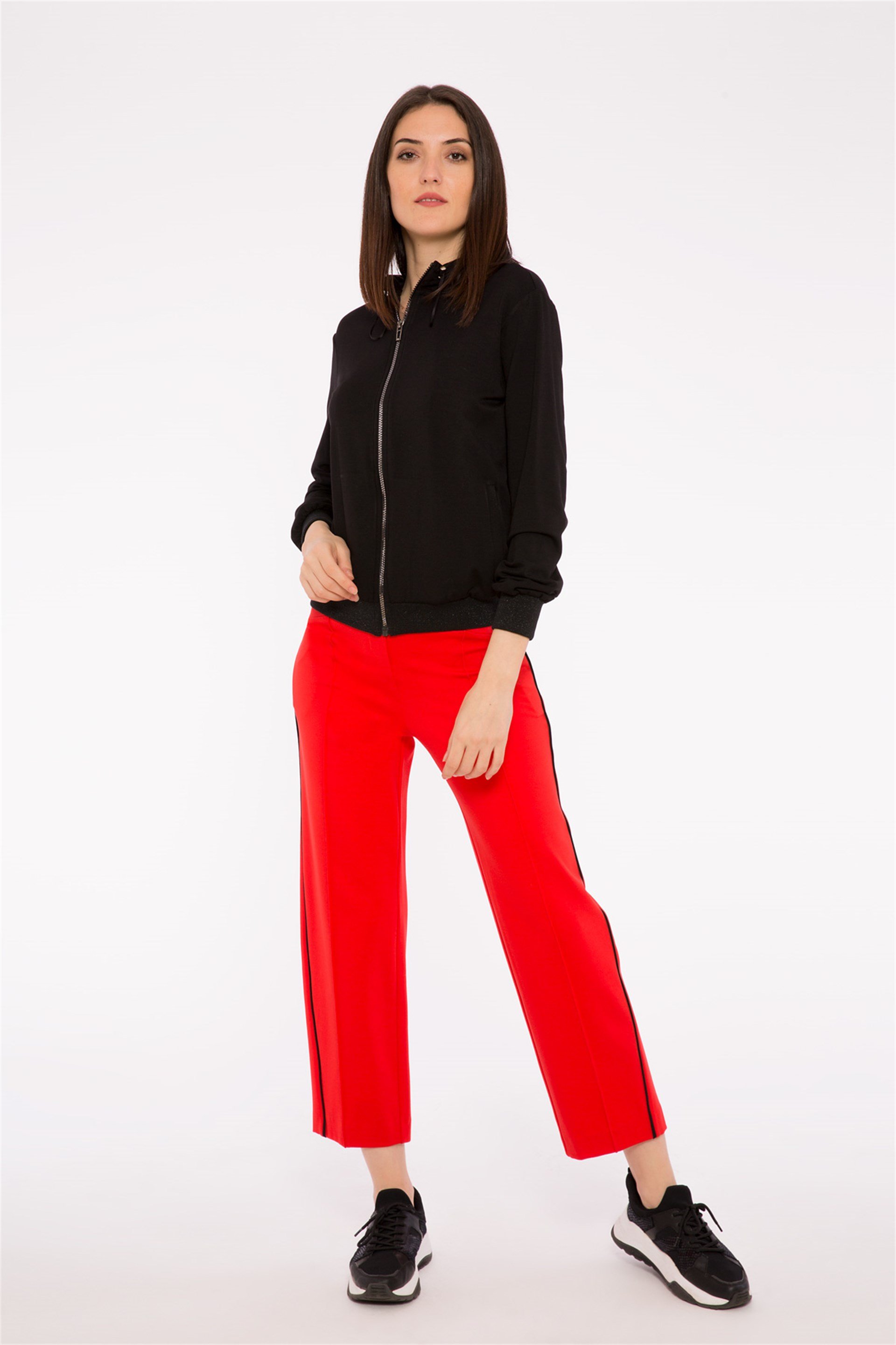 Kapşonlu Fermuarlı Siyah Üst