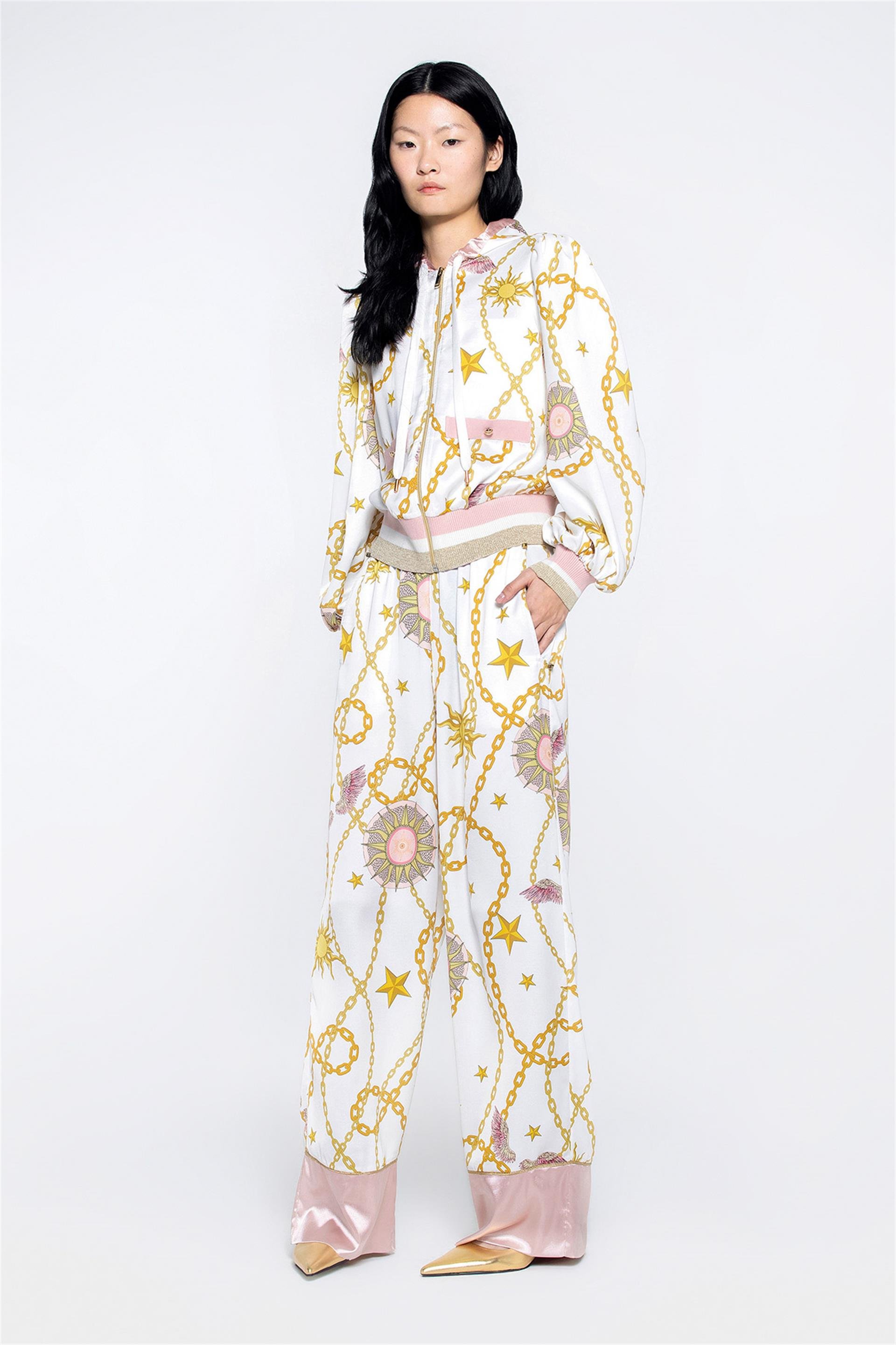 Manşet Ve Etek Ucu Ribanalı Kapşonlu Özel Desen Sweatshirt