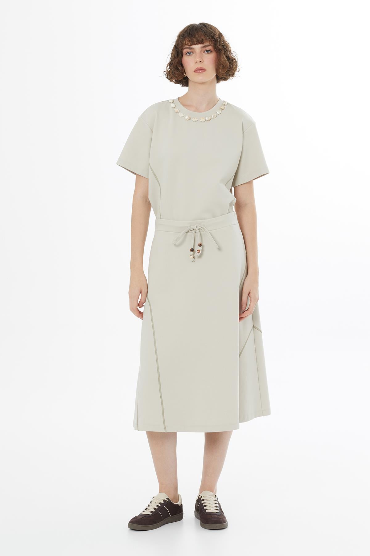 Modern A Form Siyah Midi Etek