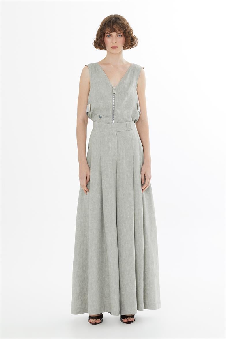 Kemerli Bol Paça Keten Pantolon