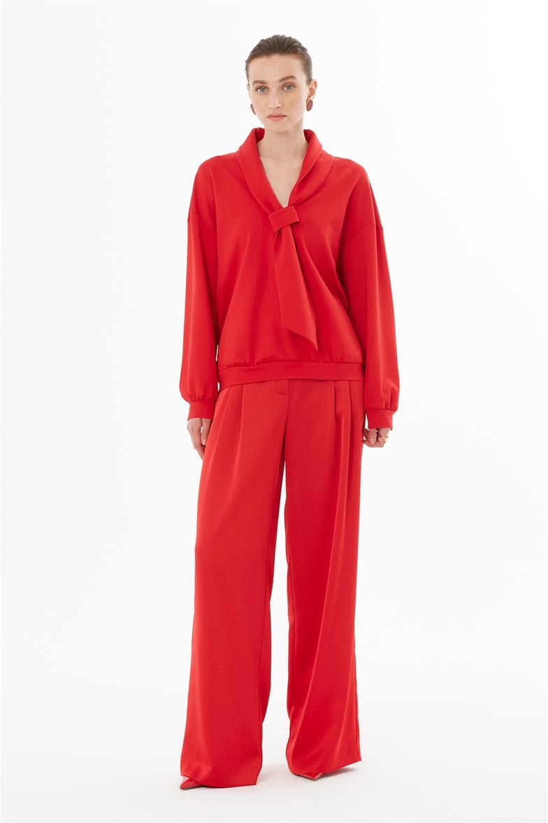 Önden Bağlama Detaylı Kırmızı  Bluz