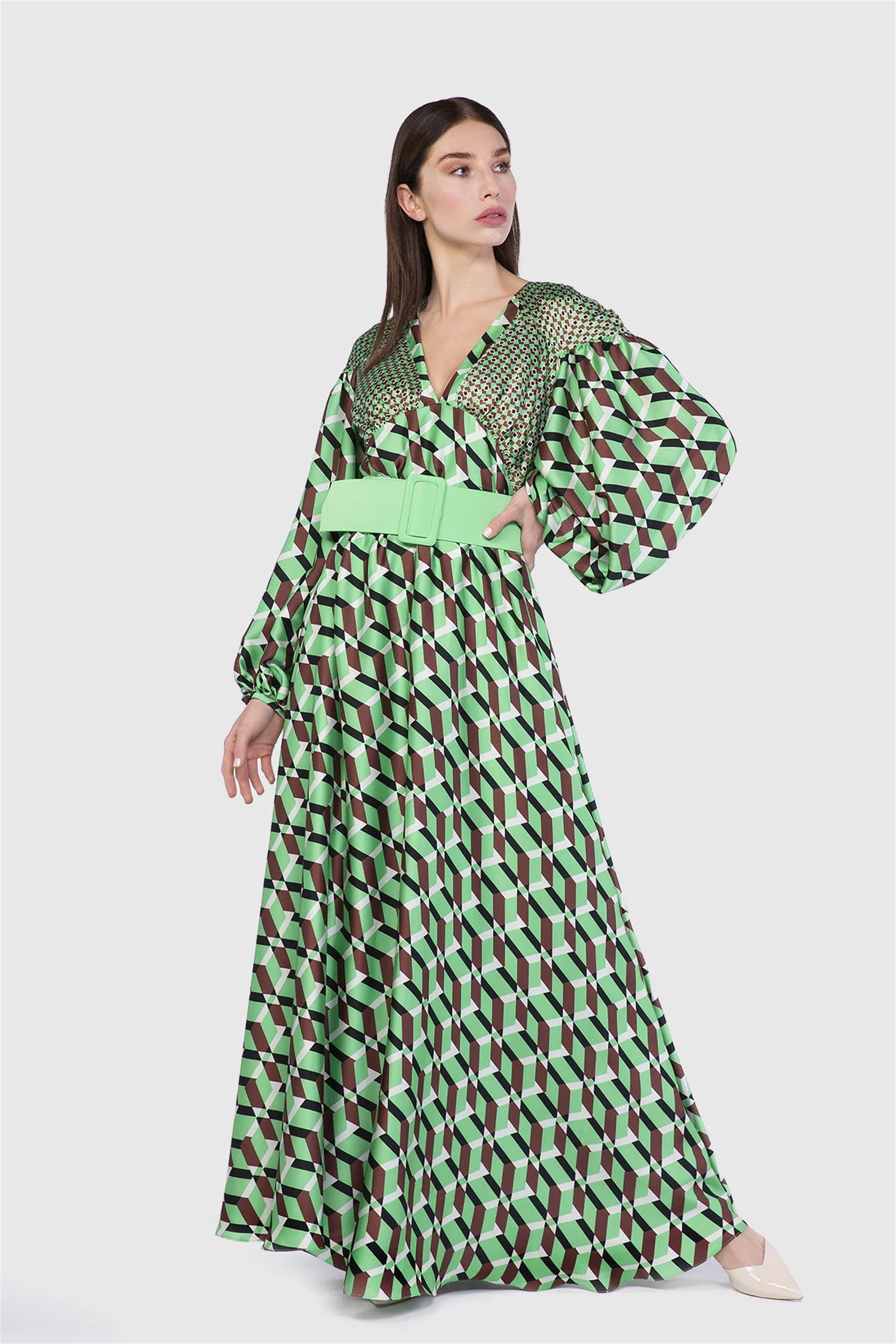 geometric green dress 1960s Green and Blue Geometric Shift Dress