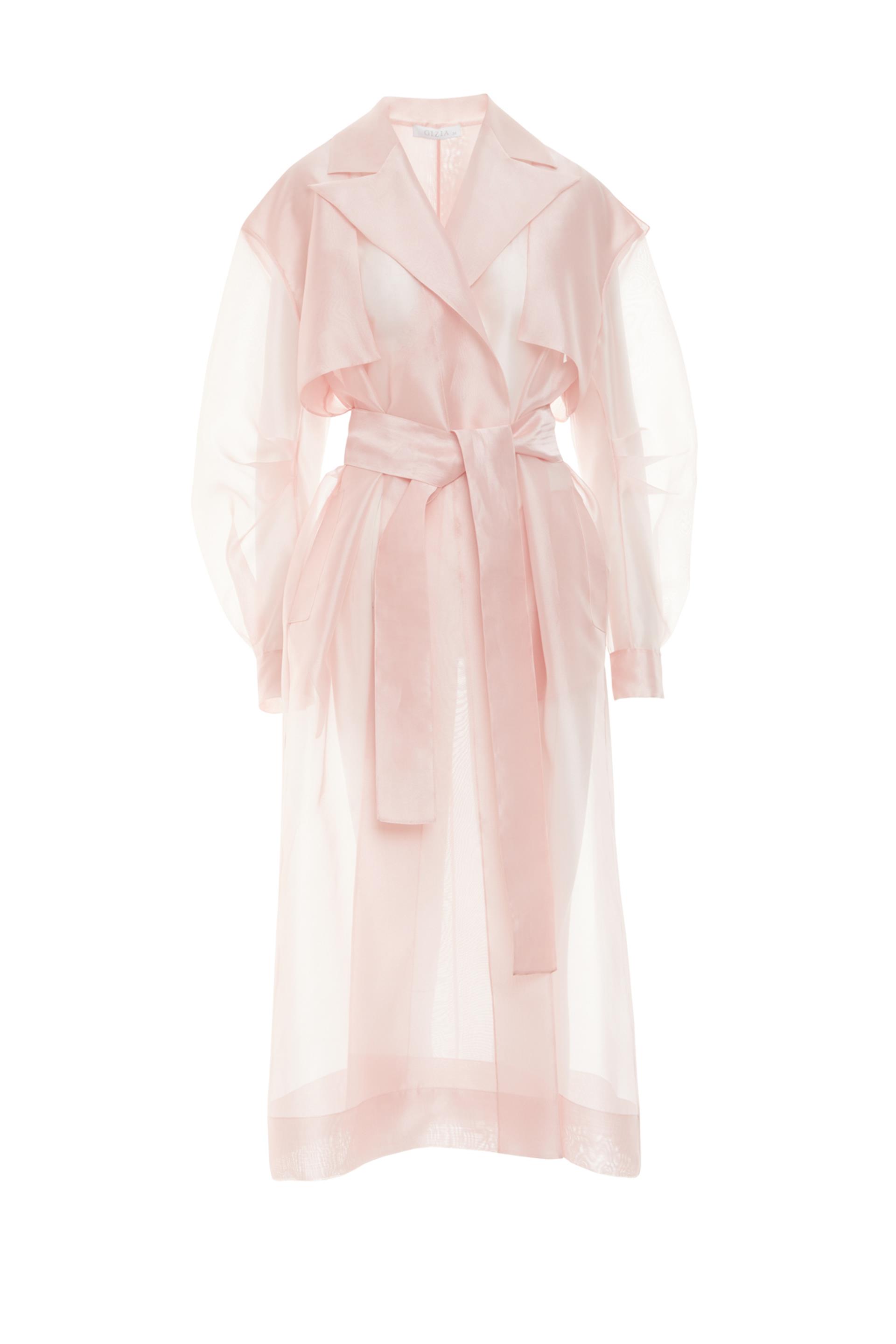 ☆PEARL BUTTONS SILK ORGANZA COAT/KIMHEKIM☆ Long Pink Organza Jacket With Pink Pearl Button Detail