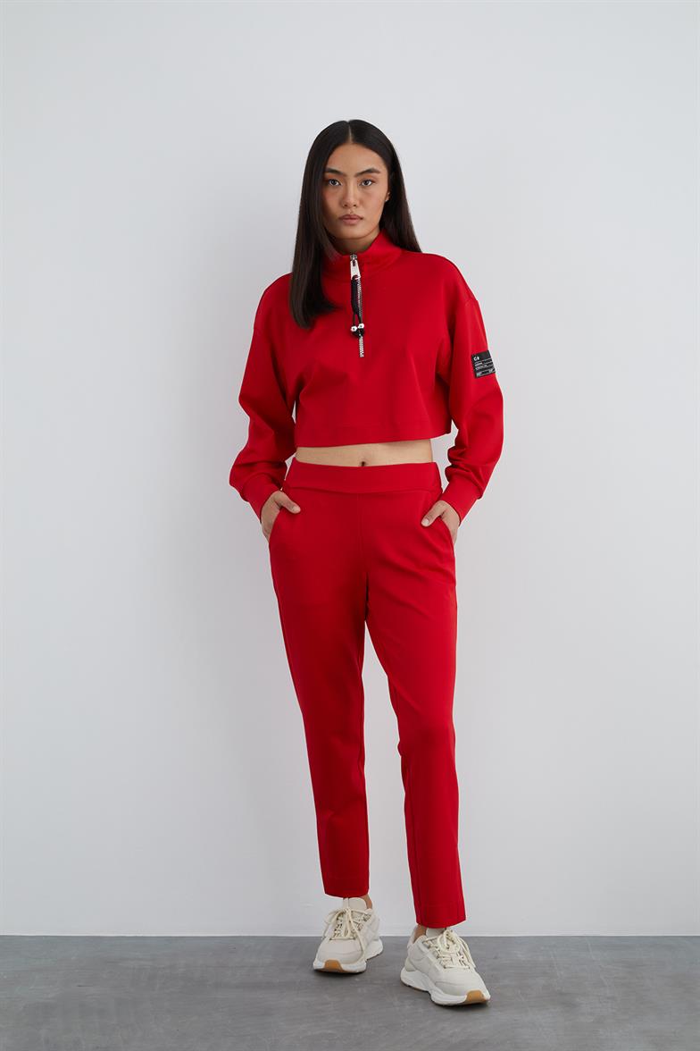 Elasticated Back Label Detail Red Pants