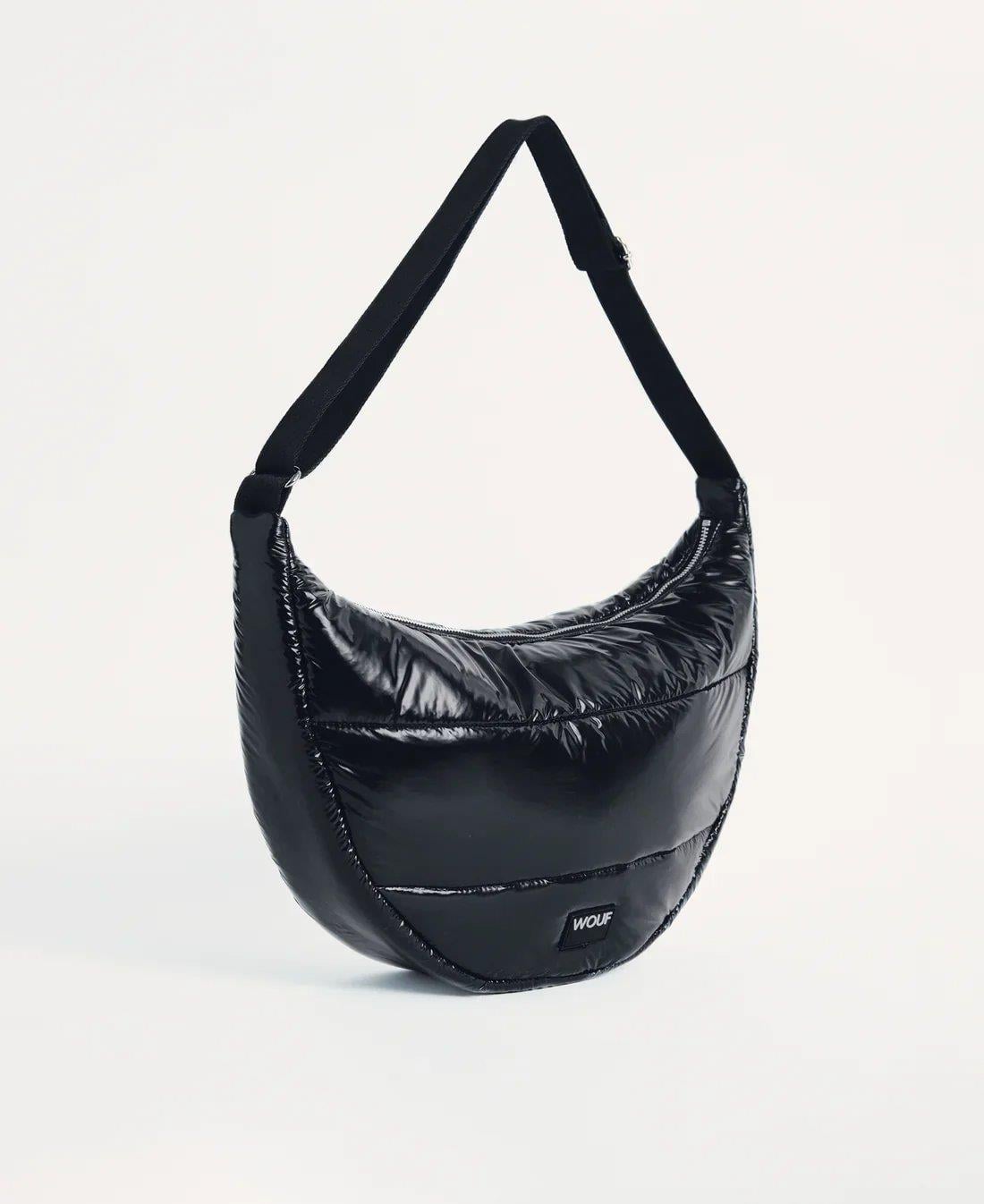 Wouf Omuz Çantası Large Crossbody Bag Quilted Line Black Glossy
