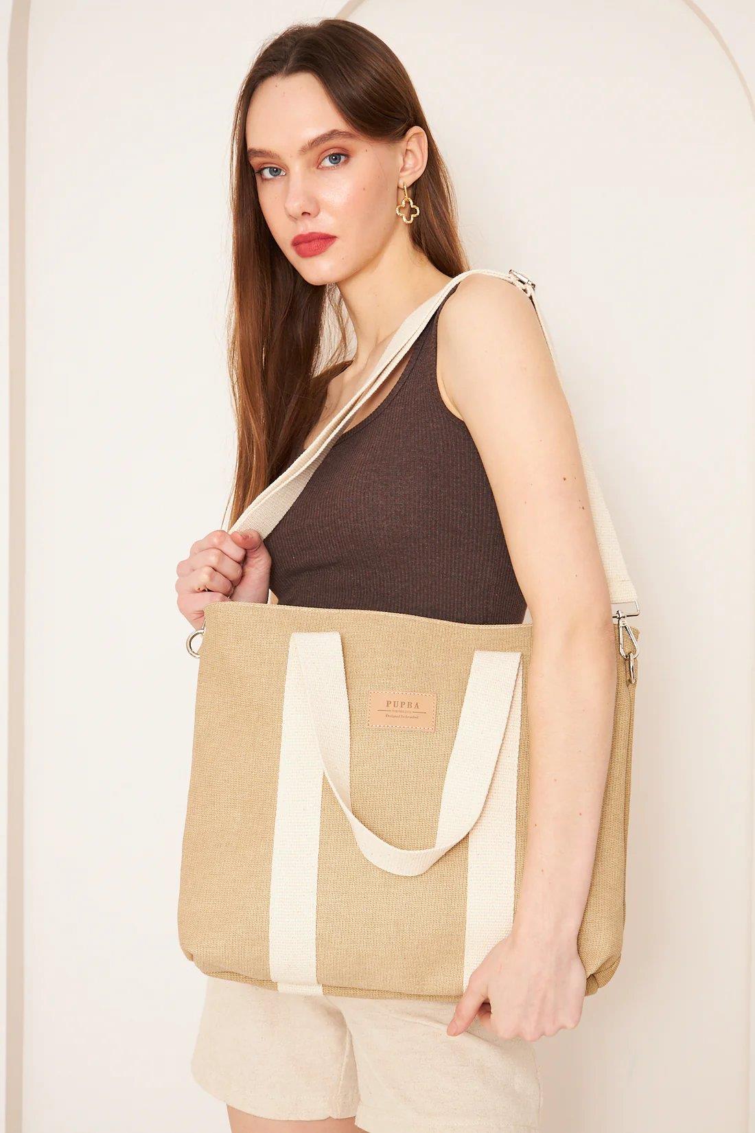 Pupba Omuz Çantası Yaga Large Tote Bag Taba