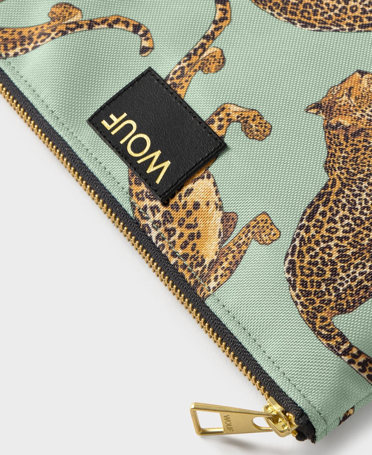 Wouf Clutch, El Çantası XLarge Pouch Bag Emerald Leopard
