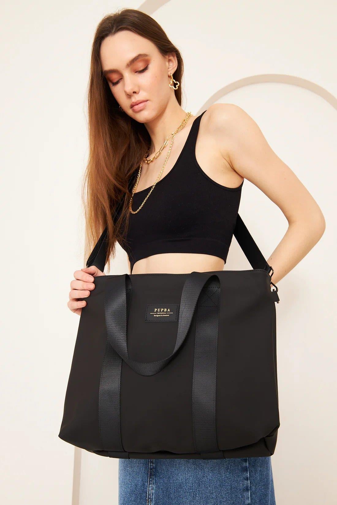 Pupba Omuz Çantası Yaga Large X Tote Bag Deri Siyah
