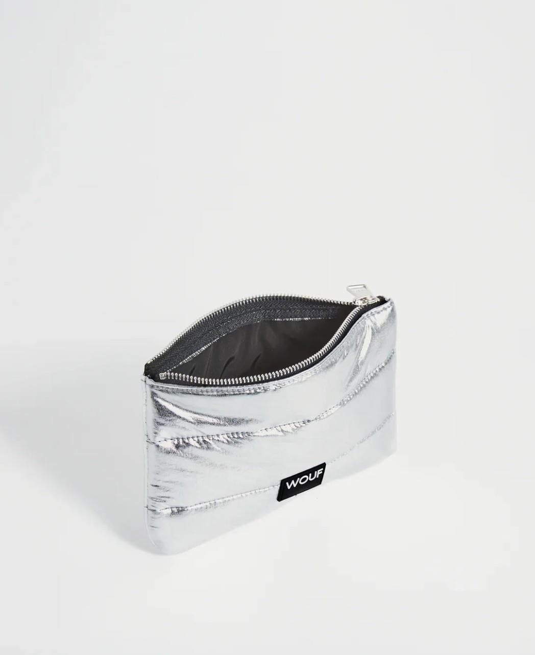 Wouf Clutch, El Çantası Pouch Quilted Silver Glossy