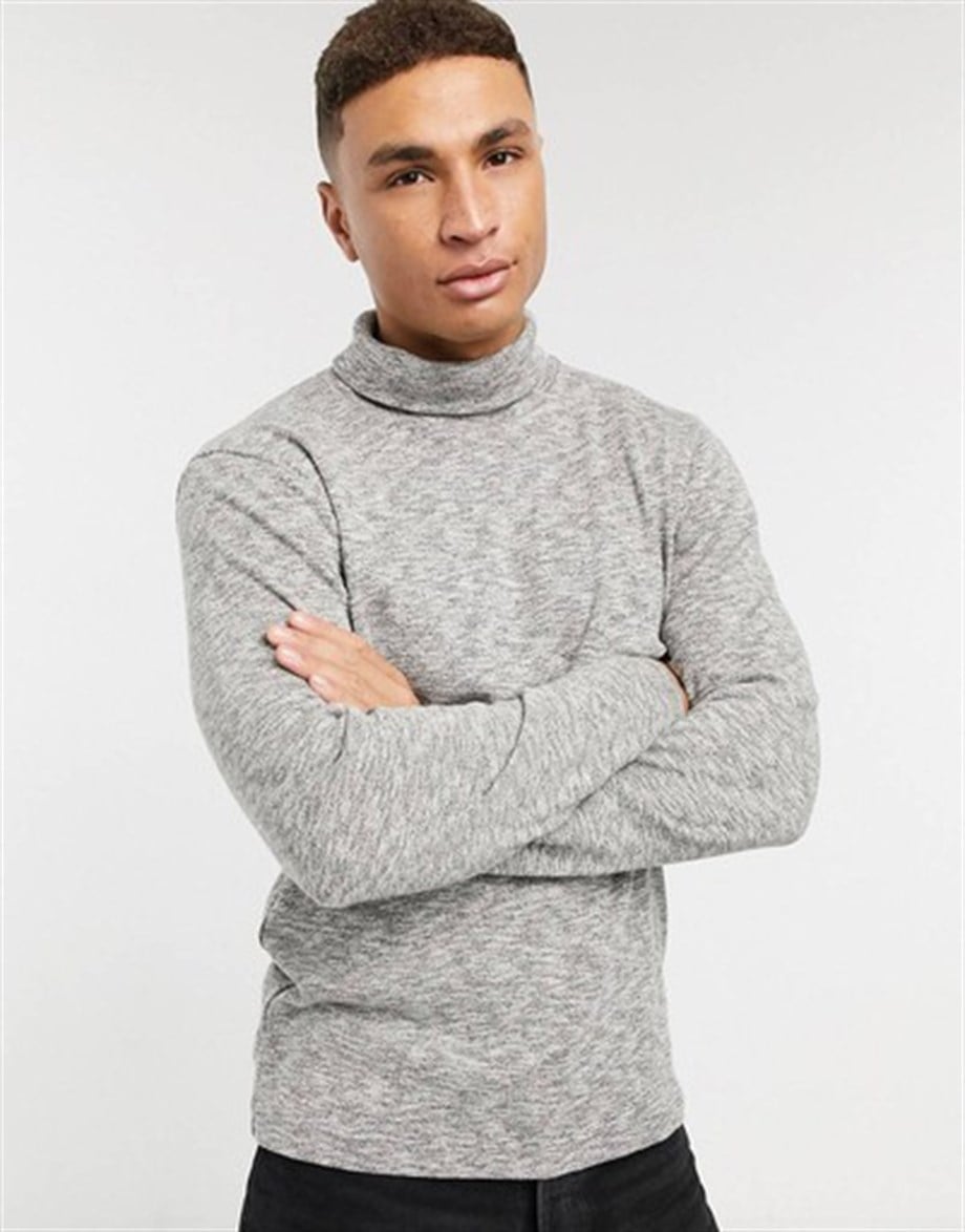 Abercrombie & Fitch Boğazlı Kazak Guage Knit Jumper Grey_642570857