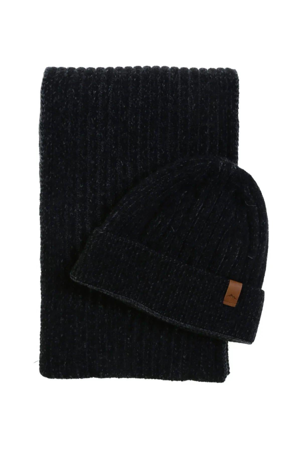 Unisex Atkı, Bere Takımı 2li Set Slice Siyah
