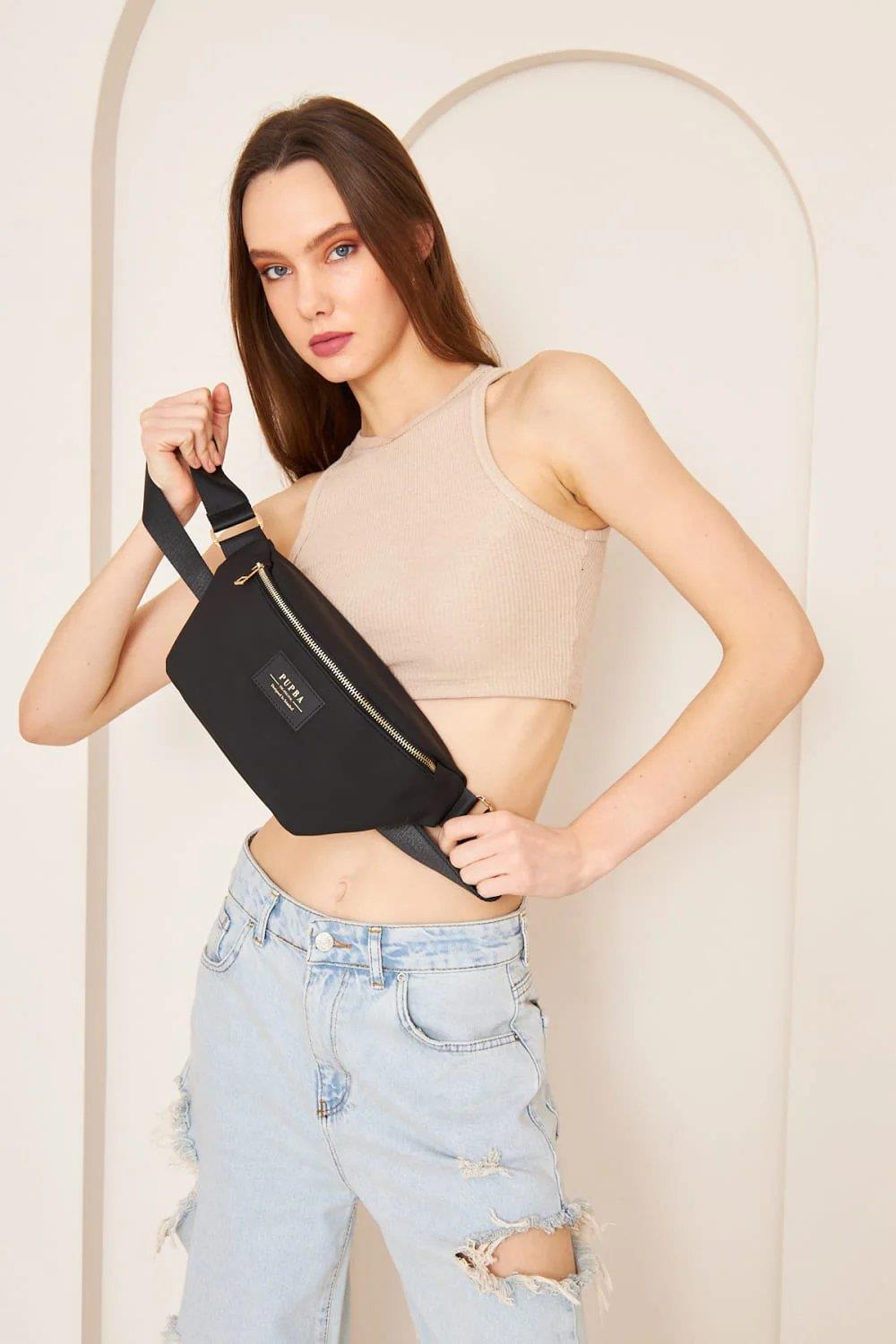 Pupba Bel Çantası Mojo X Deri Siyah Altın