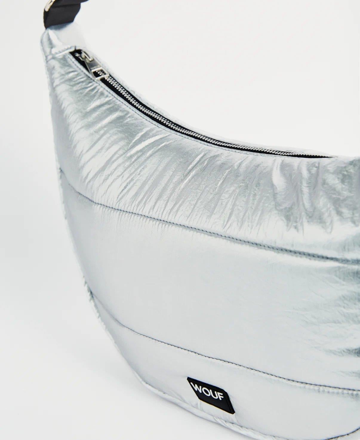 Wouf Omuz Çantası Large Crossbody Bag Quilted Silver Glossy