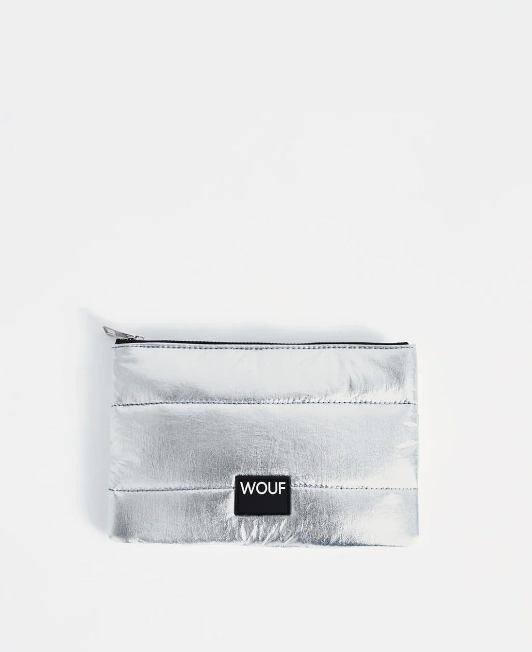 Wouf Clutch, El Çantası Pouch Quilted Silver Glossy