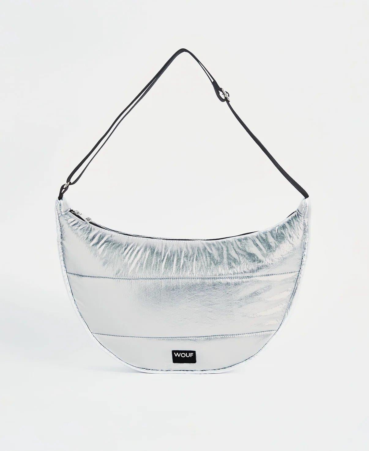 Wouf Omuz Çantası Large Crossbody Bag Quilted Silver Glossy