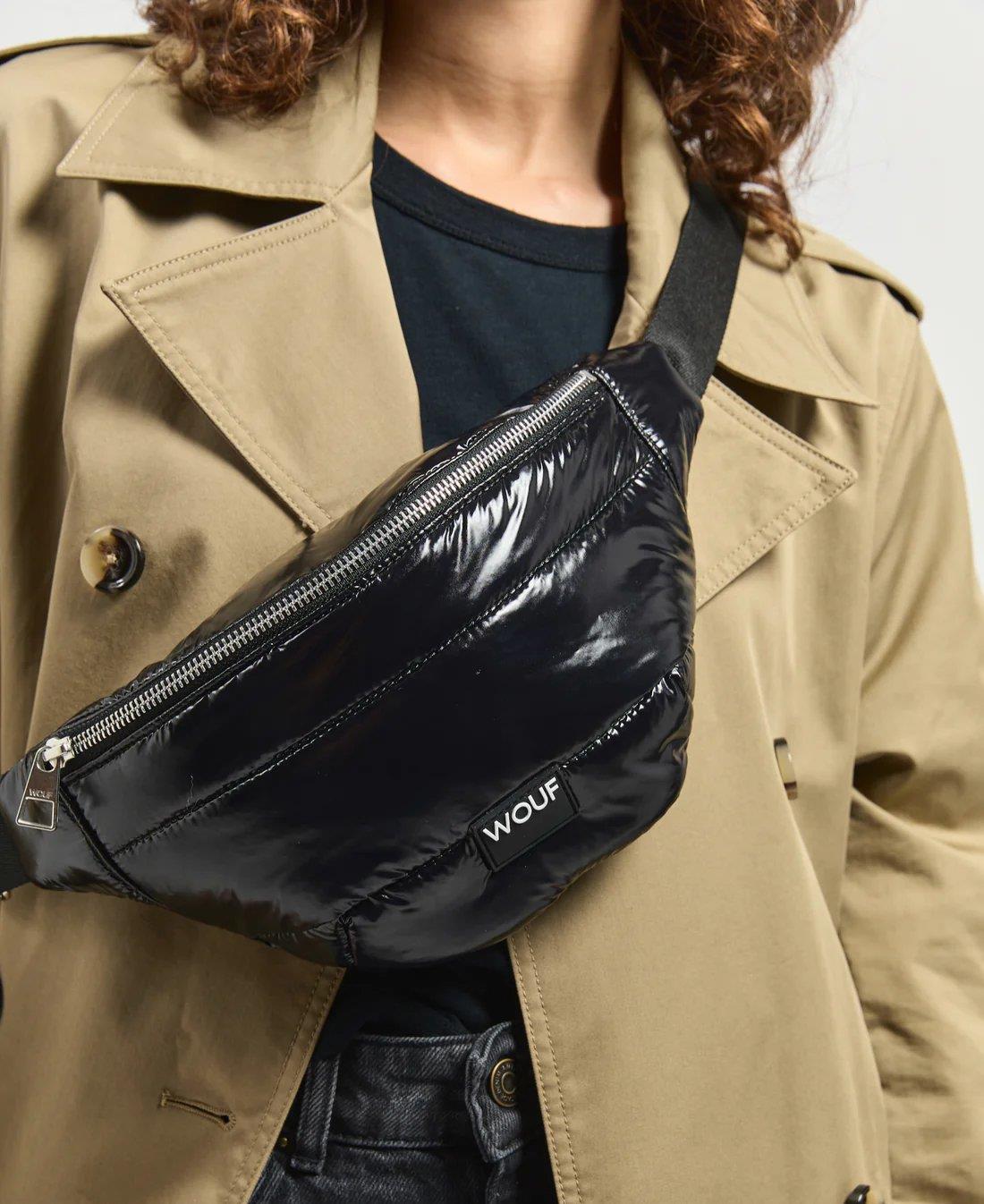 Wouf Bel Çantası Waist Bag Quilted Black Glossy