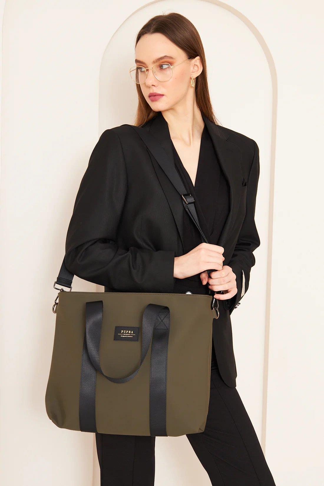 Pupba Omuz Çantası Yaga Large X Tote Bag Deri Haki