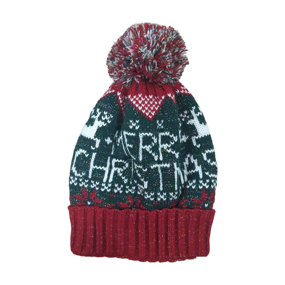 Hipster Deer Ponponlu Bere Merry Christmas Yeşil_HDMC001