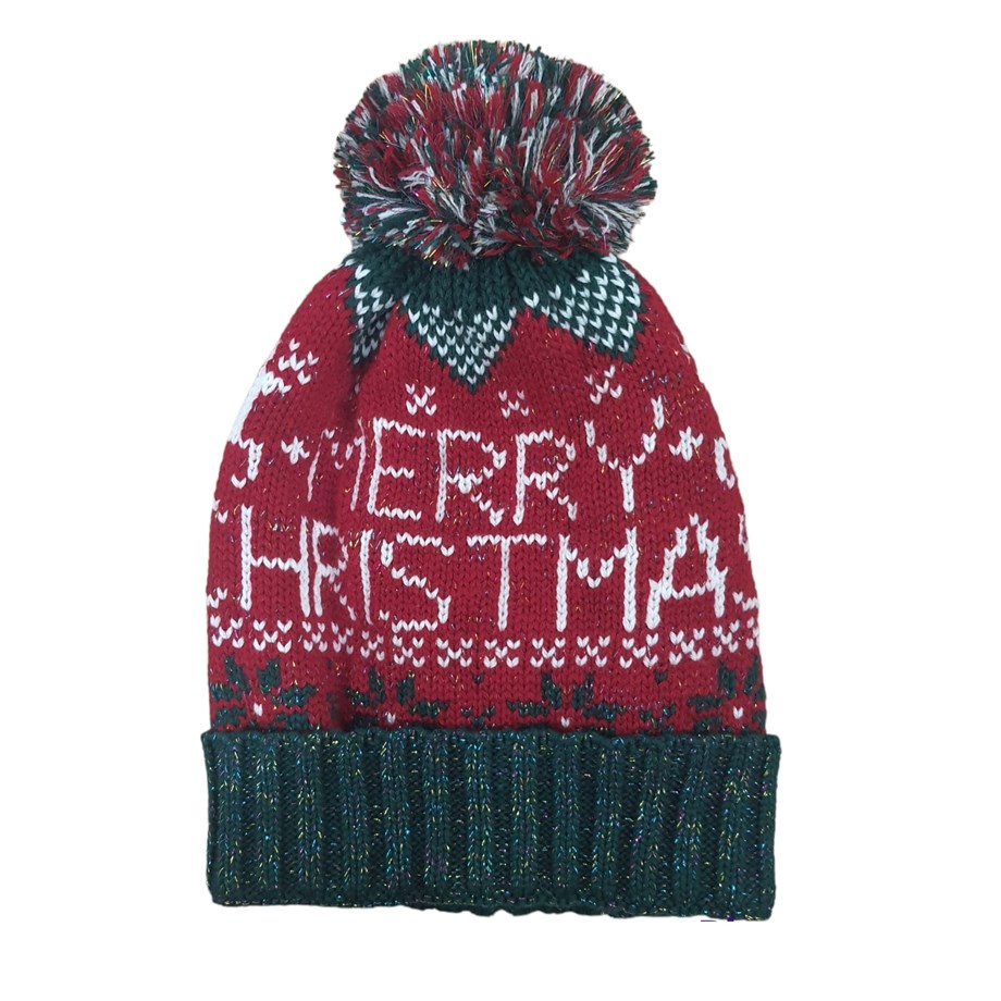 Hipster Deer Ponponlu Bere Merry Christmas Kırmızı_HDMC002