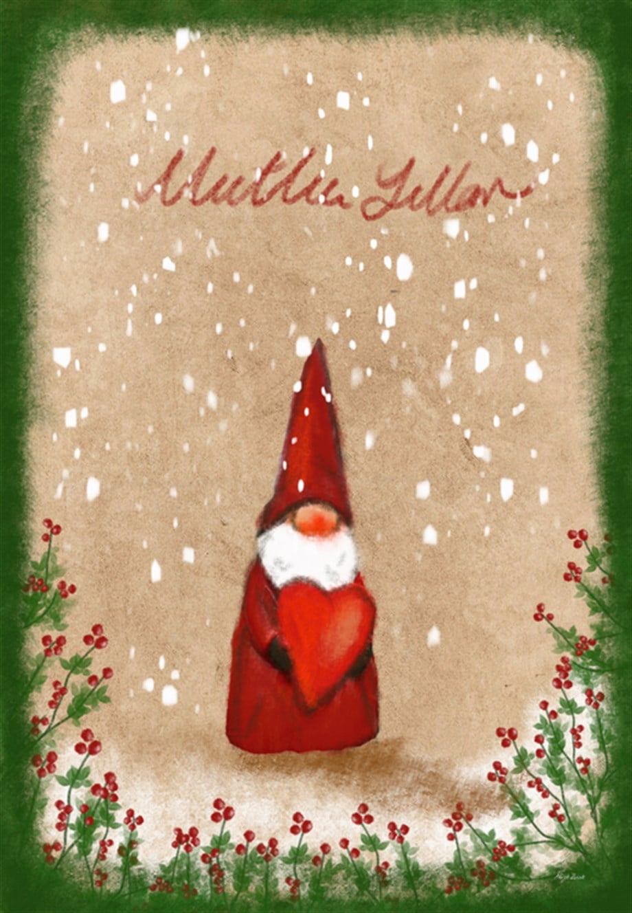 Şeyler Bulucu Tebrik Kartı, Kartpostal Kalpli Noel Baba Krem