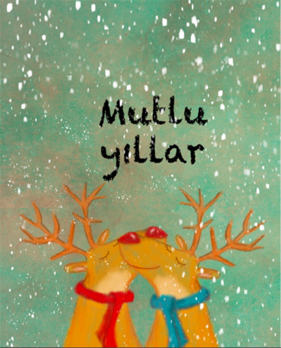 Şeyler Bulucu Tebrik Kartı, Kartpostal İki Geyik Mutlu Yıllar Yeşil