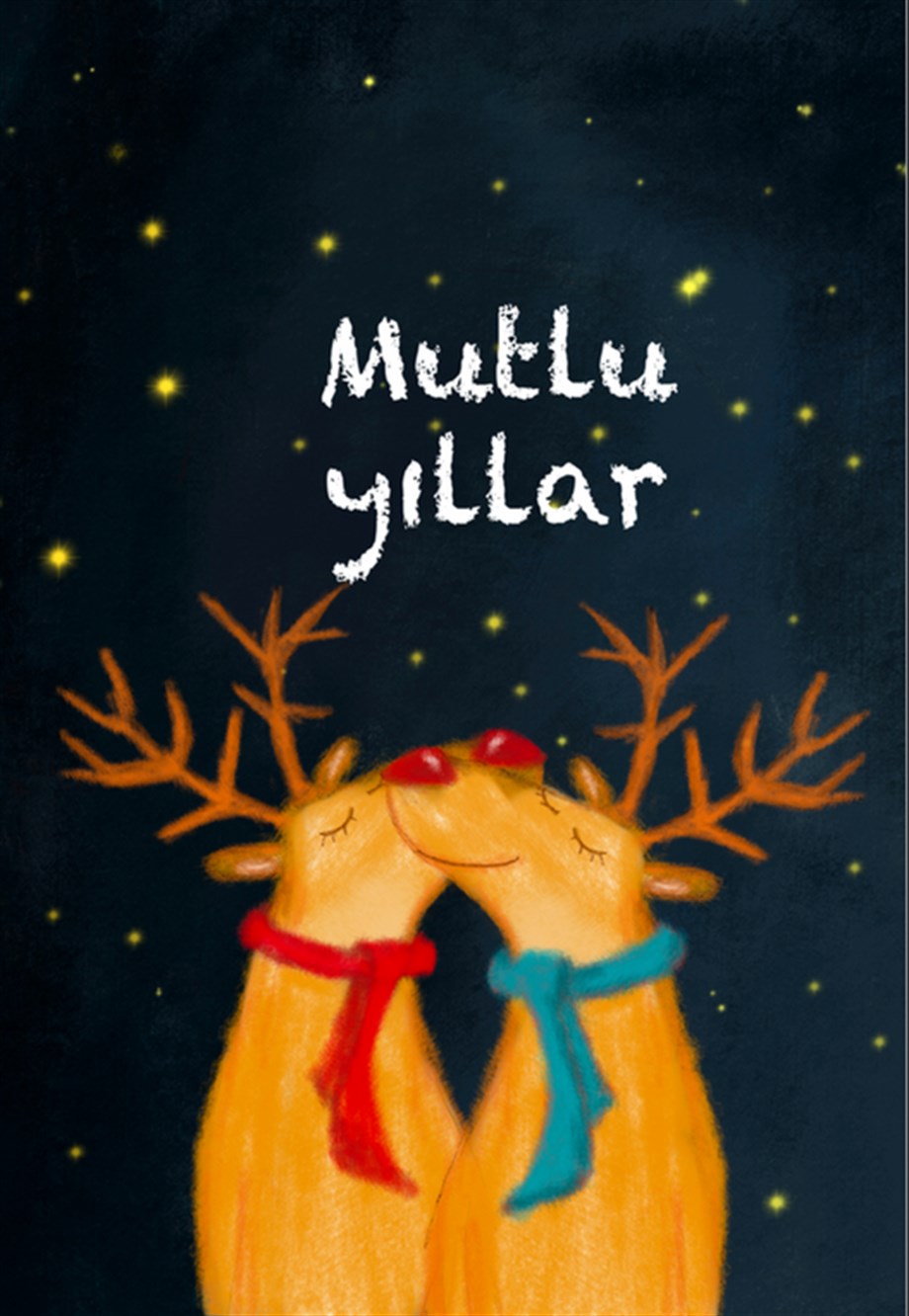 Şeyler Bulucu Tebrik Kartı, Kartpostal İki Geyik Mutlu Yıllar Siyah