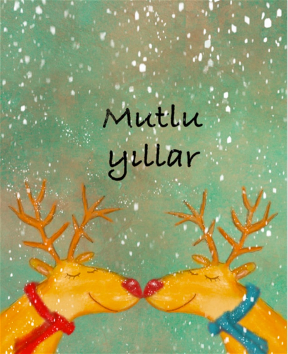Şeyler Bulucu Tebrik Kartı, Kartpostal İki Geyik Mutlu Yıllar Yeşil 2