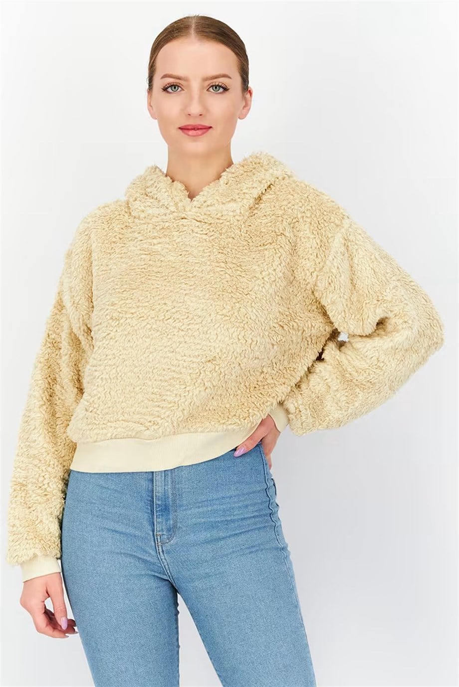 Topshop Kapüşonlu Sweatshirt Peluş Bej