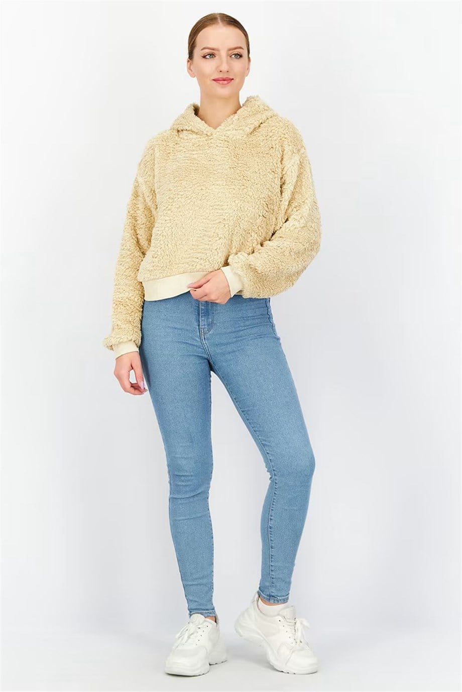 Topshop Kapüşonlu Sweatshirt Peluş Bej