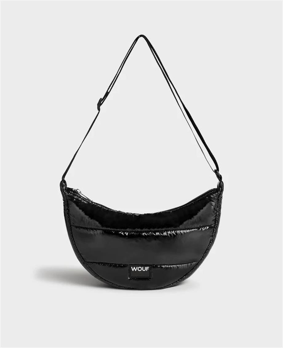 Wouf Omuz Çantası Quielted Line Black Glossy