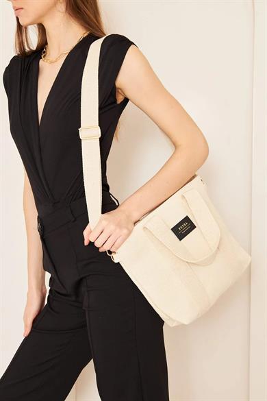 Pupba Omuz Çantası Yaga Tote Bag Krem/Altın