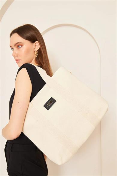 Pupba Omuz Çantası Yaga Large Tote Bag Krem