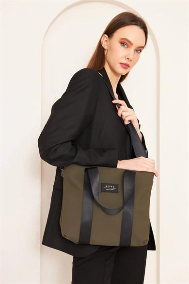 Pupba Omuz Çantası Yaga X Tote Bag Deri Haki