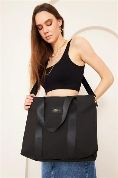 Pupba Omuz Çantası Yaga Large X Tote Bag Deri Siyah