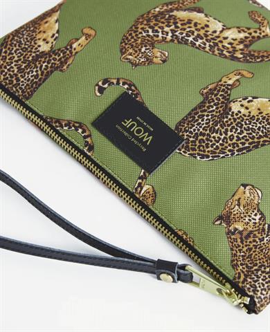 Wouf Clutch, El Çantası XLarge Pouch Daily Olive Leopard